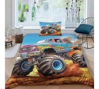 AAHARYA Monster Truck Bedding Set Duvet Cover Soft Microfiber Quilt Cover with 3D Cartoon Anime Print Design for Kids Teenagers Adult 3 Piece Set with Zipper Closure Single（135x200cm）