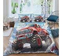 AAHARYA Monster Truck Duvet Cover Set 3D Cartoon Anime Bedding Set Comforter Cover Bedspread Microfiber 3 Piece Set Quilt Cover with Zipper Closure Soft Double (200x200cm)