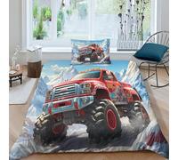 AAHARYA Monster Truck Duvet Set Bedding,3 Piece Set Duvet Cover Easy Care,Cartoon Anime Quilt Cover Pillow Cases with Zipper Closure Soft Microfiber Single(135x200cm)