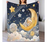AAHARYA Moon Bear 3D Print Microfiber Throw Blanket Soft Fleece Kids | 80×90inch plush microfiber fleece feel lightweight snuggle bedtime decor nursery stars moon bear dreamy print