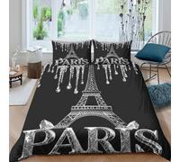 AAHARYA Paris Eiffel Tower bedding set for teens room decor | Fade Resistant, Hidden Zipper, All Season, Breathable, Machine Washable Single（140x200cm）