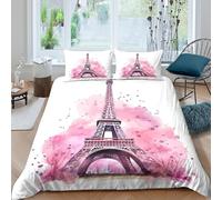 AAHARYA Paris Eiffel Tower bedding set teens room decor | Fade Resistant, Hidden Zipper, All Season, Breathable, Easy Care, Machine Washable Single（140x200cm）