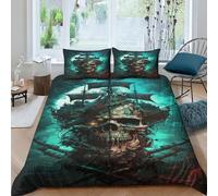 AAHARYA Pirate Ship 3D Printed Duvet Cover Sets,Bedding Bed Set, Polycotton Skeleton Ship Adults Children Quilt Cover Sets Double（200x200cm）
