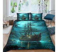 AAHARYA Pirate Ship Duvet Cover Pirate Ship Bedding Set Soft Microfibe Quilt Cover,Hidden Zipper,Gift,with Pillowcase King（220x240cm）