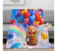 AAHARYA Rainbow bear balloon fleece throw blanket kids decor | 80×90inch plush microfiber touch lightweight warmth sofa bed accent vibrant print easy care gift idea