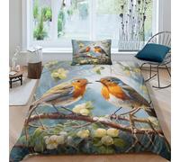 AAHARYA Robin 3D Printed Duvet Cover Set Brushed Microfibre Soft Quilt Covers Easy Care Hotel Quality Wildlife Bird Bedding Sets with Pillowcase 3 Piece Set Single（135x200cm）