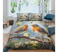 AAHARYA Robin Printed Bedding Set Duvet Cover Set 3d Printed Wildlife Bird Comforter Cover 3 Pieces For Kids Teens Boys Quilt Cover Double（200x200cm）