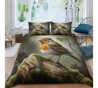 AAHARYA Robin Quilt Cover Set 3D Printed Mockingbird Bedding Duvet Cover Set with Zipper Closure for Kids Boys Teen Soft Microfiber 3 Piece Set Double(200x200cm)