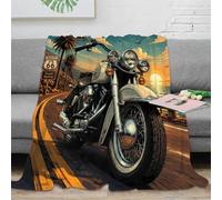 AAHARYA Route 66 motorcycle fleece throw blanket for sofa | 40x50inch plush microfiber touch lightweight warmth easy care travel ready living room accent bold 3D print