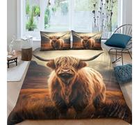 AAHARYA Scottish Highland Cattle 3 Pieces Duvet Cover Set 3D Printed Bedding Bull Quilt Duvet Cover with Zipper Closure,Ultra Soft Microfiber Bedding Double（200x200cm）