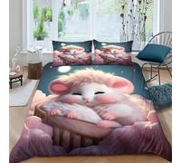 AAHARYA Sleeping Hamster Bedding Set Soft Microfiber Cartoon Mouse Duvet Cover with A Sense of 3D Print for Kids,Adults,with Hidden Zipper Quilt Cover Pillowcase 3pcs Set Double（200x200cm）