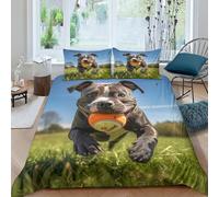 AAHARYA Staffordshire Bull Terrier Bedding Set Cute Puppy Cover Duvet Cover 3D Bedspread 3 Piece Quilt Cover with Zipper Closure Soft Microfiber for Kids Children King（220x240cm）