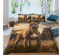 AAHARYA Staffordshire Bull Terrier Bedding Sets 3D Comforter Cover Cute Puppy Duvet Cover Set For Kids Decor Quilt Cover 3 Piece Set with Zipper Closure Soft Microfiber Double（200x200cm）
