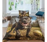 AAHARYA Staffordshire Bull Terrier Duvet Cover Set 3D Bedding Set Decorative Microfiber Polyester Cute Puppy Comforter Cover with Pillow Shams,3 Piece Set Quilt Cover Single（135x200cm）