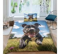 AAHARYA Staffordshire Bull Terrier Duvet Set Bedding,3 Piece Set Duvet Cover Easy Care,Cute Puppy Quilt Cover Pillow Cases with Zipper Closure Soft Microfiber Single（135x200cm）