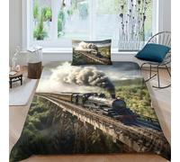 AAHARYA Steam Train Bedding Set,Duvet Cover For Kids Teens Adult, 3D Travelling Train Print Quilt Cover Room Decoration Single(135x200cm)