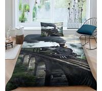 AAHARYA Steam Train Duvet Cover Set, 3 Piece Retro Train Bedding Set Print Duvet Set Soft Quilt Cover with Pillowcases Single（135x200cm）