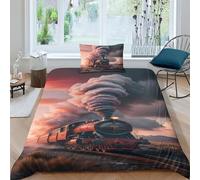 AAHARYA Steam Train Room Decoration Bedding Set 3D Printed Pattern Ultra Soft Retro Train Theme Duvet Cover for Kids Adults,with Hidden Zipper Quilt Cover Pillowcase Single（135x200cm）