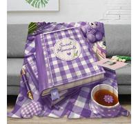 AAHARYA Sweet Moments 3D printed microfiber throw blanket | 70×80inch plush microfiber fleece lightweight warmth sofa cozy bedding purple check pattern bedroom accent