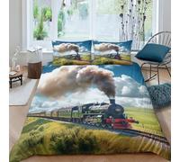 AAHARYA Travelling Train 3D Duvet Cover, Bedding Sets,Ultra Soft Polycotton Steam Train Quilt Bed Set, Double(200x200cm)