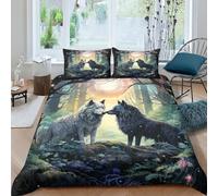 AAHARYA Two Wolves 3D Animal Duvet Cover, Soft & Cosy Polycotton Quilt Bedding Sets With Pillow Case Double(200x200cm)