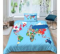 AAHARYA World Map 3D Duvet Cover, Bedding Sets,Ultra Soft Polycotton National Flags Quilt Bed Set, Single（135x200cm）