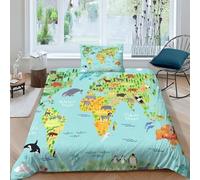 AAHARYA World Map Bedding Set Duvet Cover Soft Microfiber Quilt Cover with 3D Cartoon Print Design for Kids Teens Adults Single（135x200cm）
