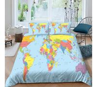 AAHARYA World Map Bedding Set Soft Microfiber World Map Duvet Cover with A Sense of 3D Print for Kids,Adults,with Hidden Zipper Quilt Cover Pillowcase 3pcs Set Double（200x200cm）