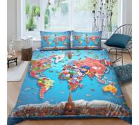 AAHARYA World Map Duvet Cover Sets, 3D National Flags Bedding Set, Soft & Cosy Breathable Comforter Covers Double（200x200cm）