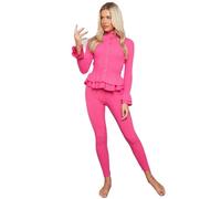AAIF RETAILS® Ladies Round Neck Ribbed Frill Peplum with Leggings Women Loungewear Suit Shirt Contrast Tracksuit Ladies Jumpsuit Set of 2 pc UK Size 08 to 14 one-size-fits-all Hot pink