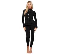 AAIF RETAILS® Ladies Round Neck Ribbed Frill Peplum with Leggings Women Loungewear Suit Shirt Contrast Tracksuit Ladies Jumpsuit Set of 2 pc UK Size 08 to 14 one-size-fits-all Black