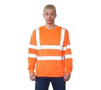 AAIF RETAILS® Mens Sweatshirts Hi Viz High Visibility Long Sleeve Reflective Tape Safety Pullover Hi Vis Security Work Breathable Lightweight Workwear Round Neck T-Shirt Tops Plus Size Orange 2XL