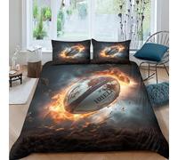 AAIRRA Bedding Set Flame Rugby 3D Cool Rugby Printed Duvet Cover Set Soft Microfiber Quilt Cover Zipper with Pillowcase for Kids Adults 3-Piece Comforter Cover Double（200x200cm）