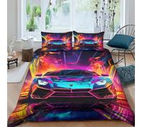 AAIRRA Duvet Cover Set for Girls Boys Bed Cover,3D Dazzling Supercar Bedding Comforter Cover Bedspread,Soft Microfiber Quilt Cover Zipper with Pillowcas Double（200x200cm）