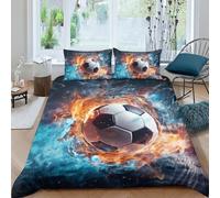 AAIRRA Flame Football Duvet Cover 3D Print Cool Football for Boys Girls Comforter Covers Quilt Cover Soft Microfiber with Zipper Closure with Pillow Cases Bedding Set 3 Pieces Double（200x200cm）