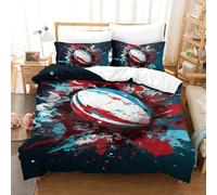 AAIRRA Rugby 3D Printed Graffiti Rugby Quilt Cover Duvet Cover for Boys Girls Comforter Covers Soft Microfiber with Zipper Closure with Pillow Cases Bedding Set 2 Pieces Single（140x200cm）