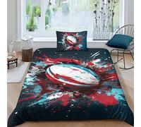 AAIRRA Rugby Comforter Covers Duvet Cover 3D Printed Graffiti Rugby for Boys Girls Quilt Cover with Pillow Cases Soft Microfiber with Zipper Closure Bedding Set 2 Pieces Single（135x200cm）