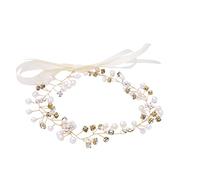 Aaishwarya Golden Pearls Wedding Hair Vine, Long Headband Leaf Bridal Pearls Headpiece Wedding Bridesmaid Hair Accessories Alloy for Women and Girls.
