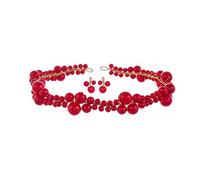 Aaishwarya Red Wedding Headband Bridal Handmade Pearls Hair Accessories with Earrings Alloy for Women and Girls.