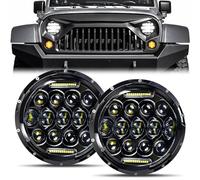 Aaiwa 7 Inch Round LED Headlight, DOT Approved H6024 Hi/Lo Beam with DRL, Black Housing - Compatible with J-eep Wrangler JK/JKU/TJ/LJ/CJ, Chevy, F-ord& More | High Brightness