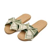 AAIXXIZAO Butterfly Knot Linen Slippers For Women At Home Soft Bottom Lightweight Indoor Slippers For Home Use 35-36 Green