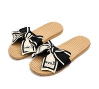 AAIXXIZAO Butterfly Knot Linen Slippers For Women At Home Soft Bottom Lightweight Indoor Slippers For Home Use 35-36 Black