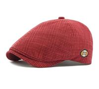 AAIXXIZAO Men'S Beret Hat Beret Cap Sun Hat Caps For Men Women Retro Artist Painter Beret Hat Vintage Plaid Octagonal Flat Cap Berets 55-60Adjustable Red