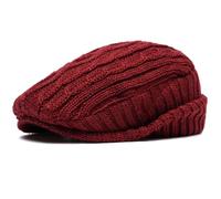 AAIXXIZAO Men'S Beret Hat Beret Thick Warm Knitted Hat Men Women Beret Cap Male Female Earflap Flat Cap Vintage Artist Painter Beret Hat 56-60Cmadjustable Burgundy