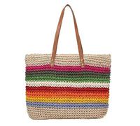 AAIXXIZAO Straw Bag Color Handbag Beach Bag Rattan Woven Handmade Knitted Straw Large Capacity Tote Leather Women Shoulder Bag Beige