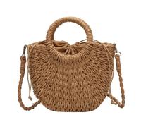 AAIXXIZAO Straw Bag Fashion Handmade Half-Round Rattan Woven Straw Vintage Tote Bag Women Messenger Crossbody Bags Beach Handbag Khaki