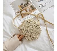 AAIXXIZAO Straw Bag Fashion Round Straw Crossbody Bags For Women Handmade Woven Rattan Travel Handbags Female Beach Messenger Bag 20X3X20Cm Beige