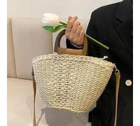 AAIXXIZAO Straw Bag Fashion Straw Handbag For Women Hand-Woven Rattan Beach Bag Basket Shoulder Crossbody Bag Large Capacity Travel Totes 17X12X21Cm Beige