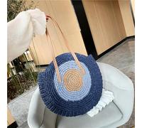 AAIXXIZAO Straw Bag Handmade Woven Beach Round Straw Bags For Women Rattan Shoulder Shopping Purse Female Bohemian Handbag Totes Blue