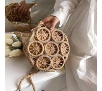 AAIXXIZAO Straw Bag Hollow Round Straw Bag For Women Casual Woven Handmade Crossbody Bag Trendy Rattan Beach Bags 22X7X21Cm Lightbrown